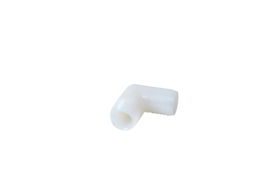 Fitting, 3/4" NPT x 1.0" Barb 90Â°, Plastic
